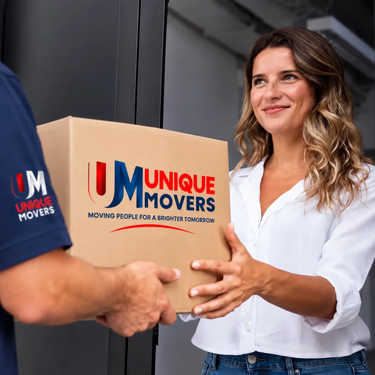 Delivery professional handing over package